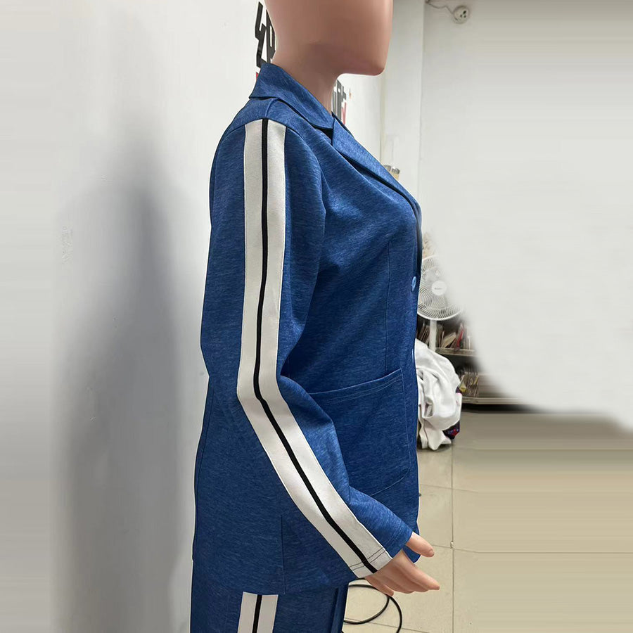 Autumn winter women's long-sleeved Turndown Collar Casual blazer pants two piece set 13