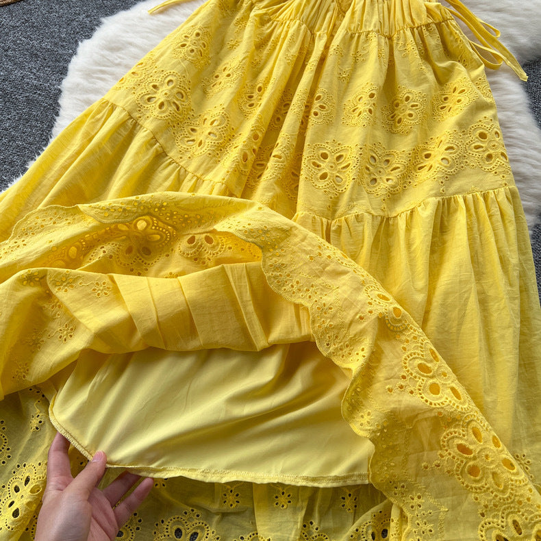 Women Summer Lace-Up Cutout Embroidery Holidays Strappy Dress 23