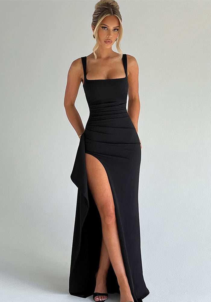 Summer Women's Evening Gown Sexy Low Back High Slit Dress