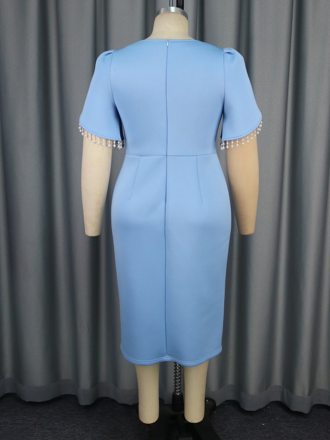 Plus Size Women Elegant Square Neck Pearl Slit Dress 7