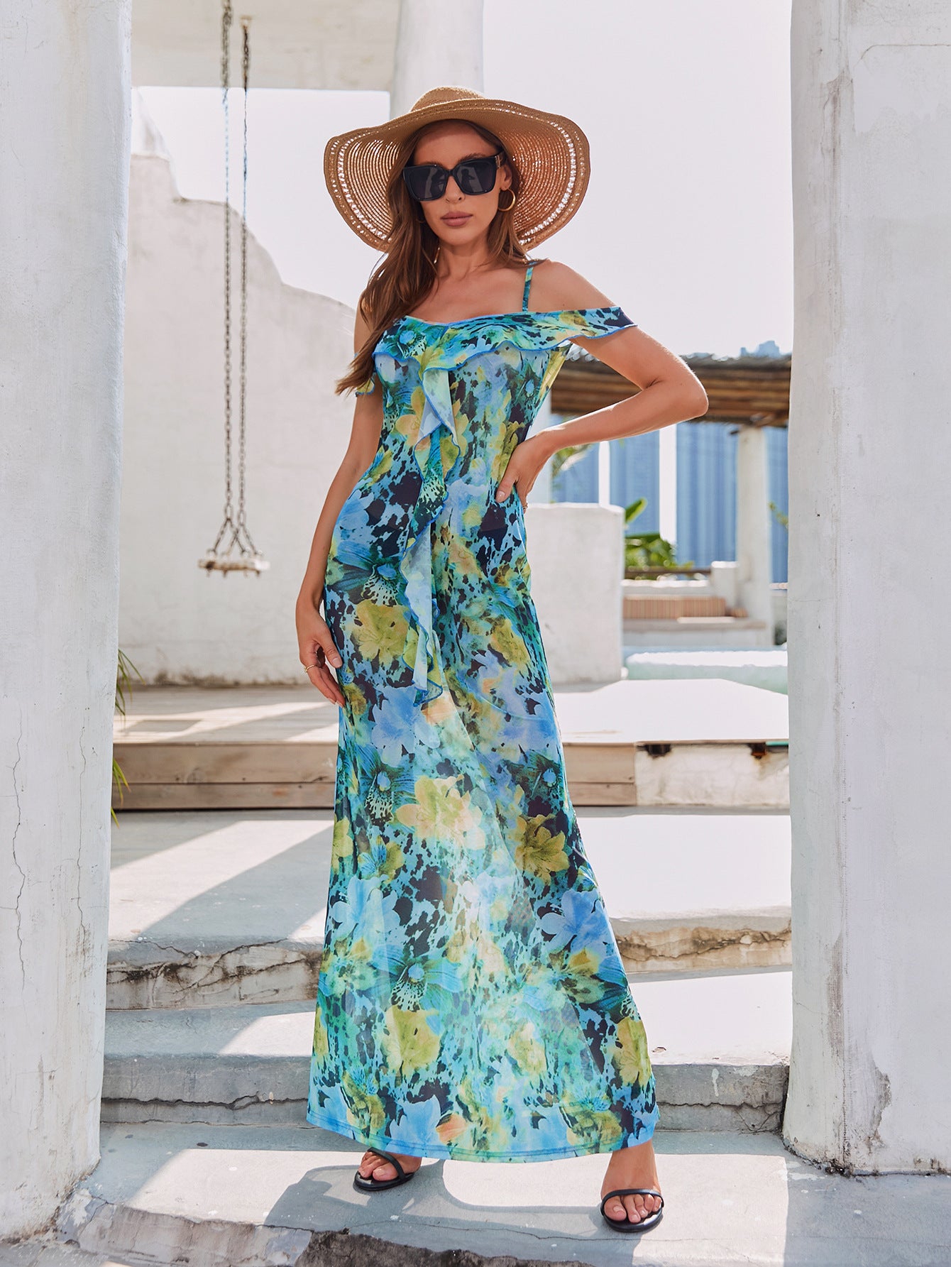 Summer Off Shoulder Trendy Print Sexy Long Dress 14