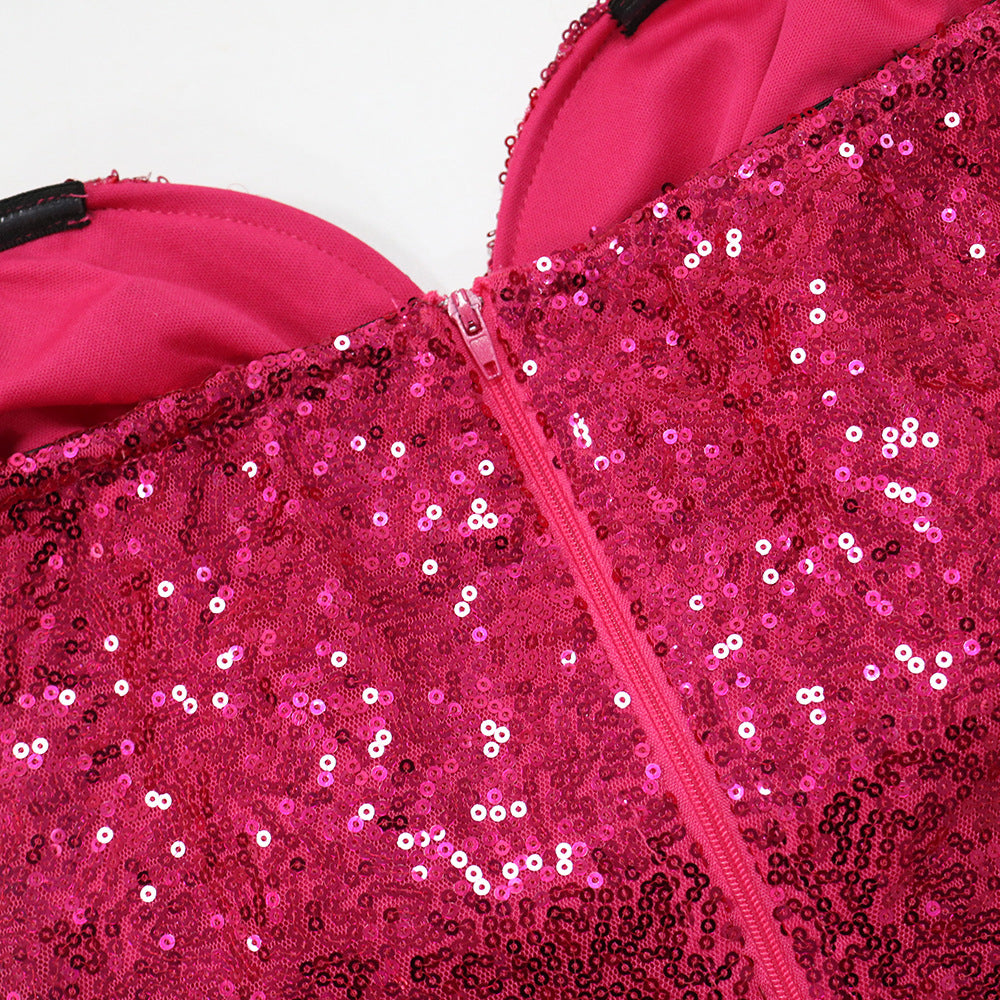 Strapless Bodycon A-Line Dress Women's Sequin Party Long Dress 15