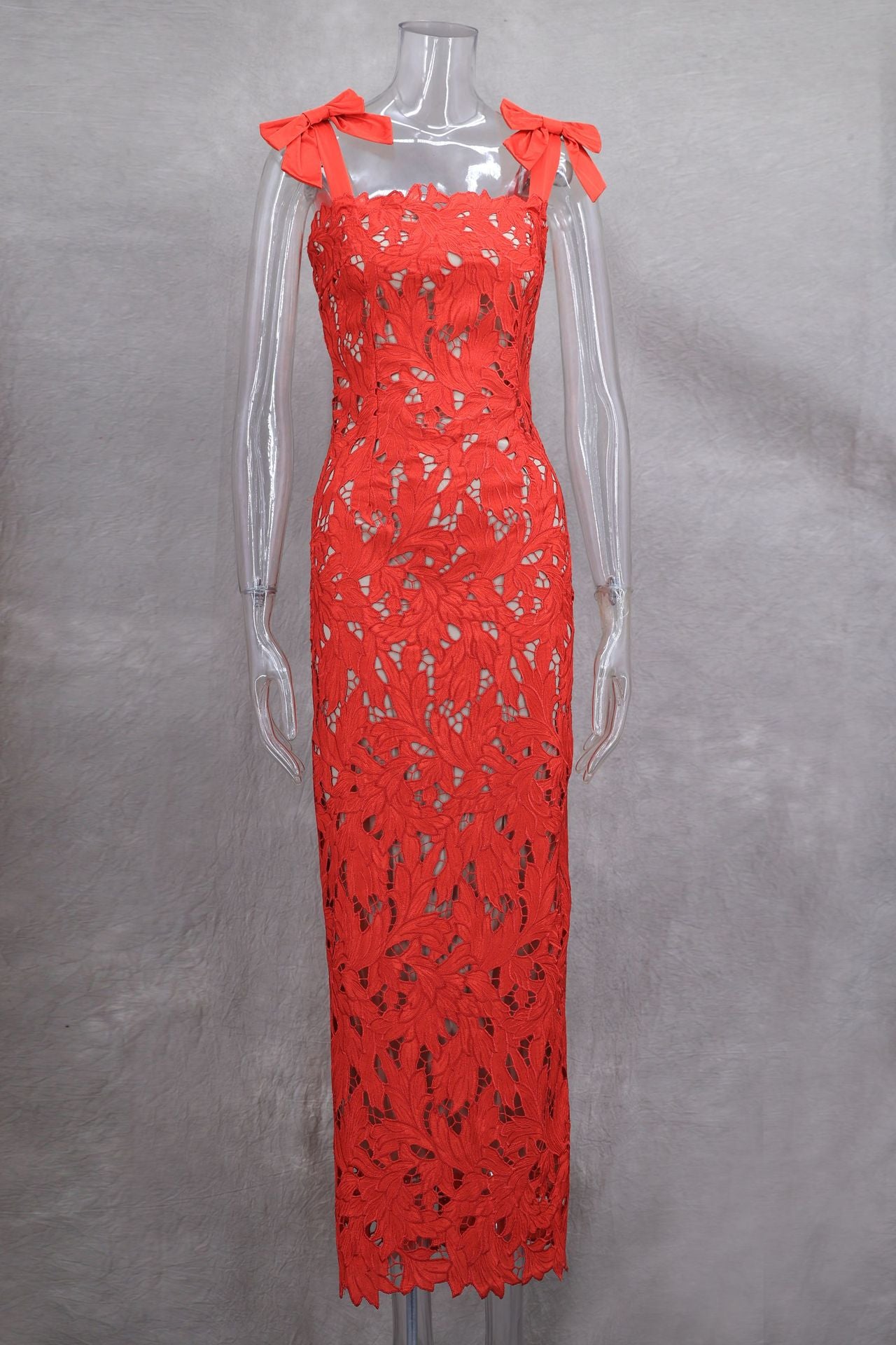 Women Spring and Summer Bow Embroidered Hollow Bodycon Dress 20