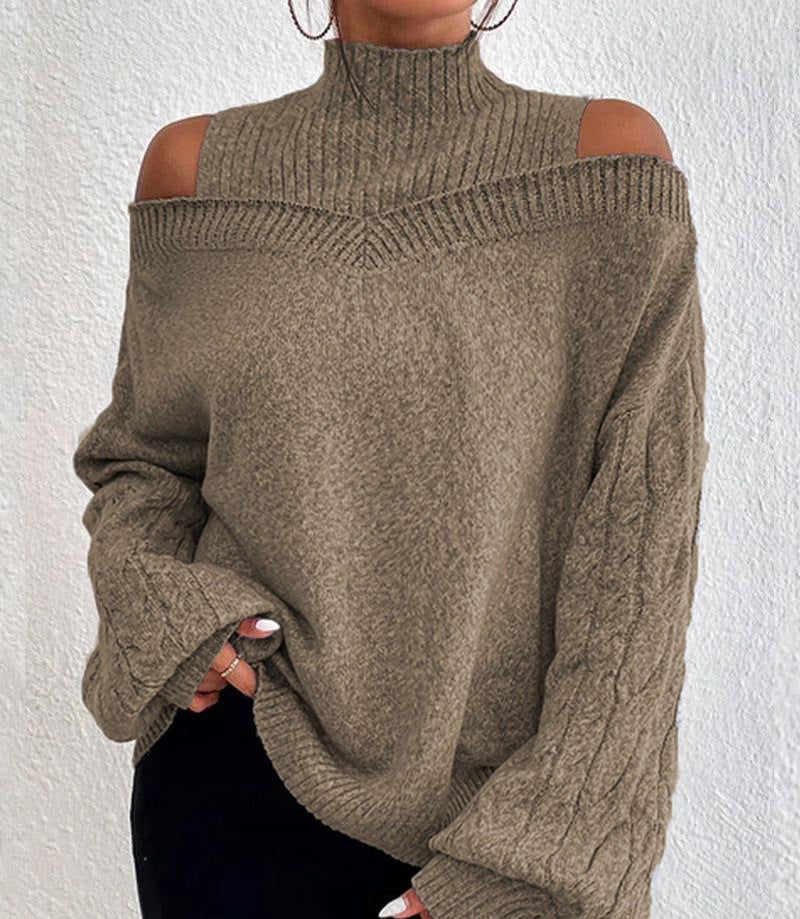 Women off-shoulder turtleneck loose sweater 5