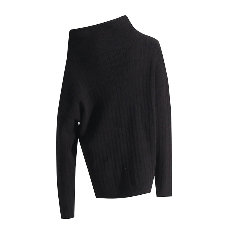 Women Autumn Trend Irregular Off Shoulder Loose Casual Knitting Shirt Long Sleeve Sweater 12