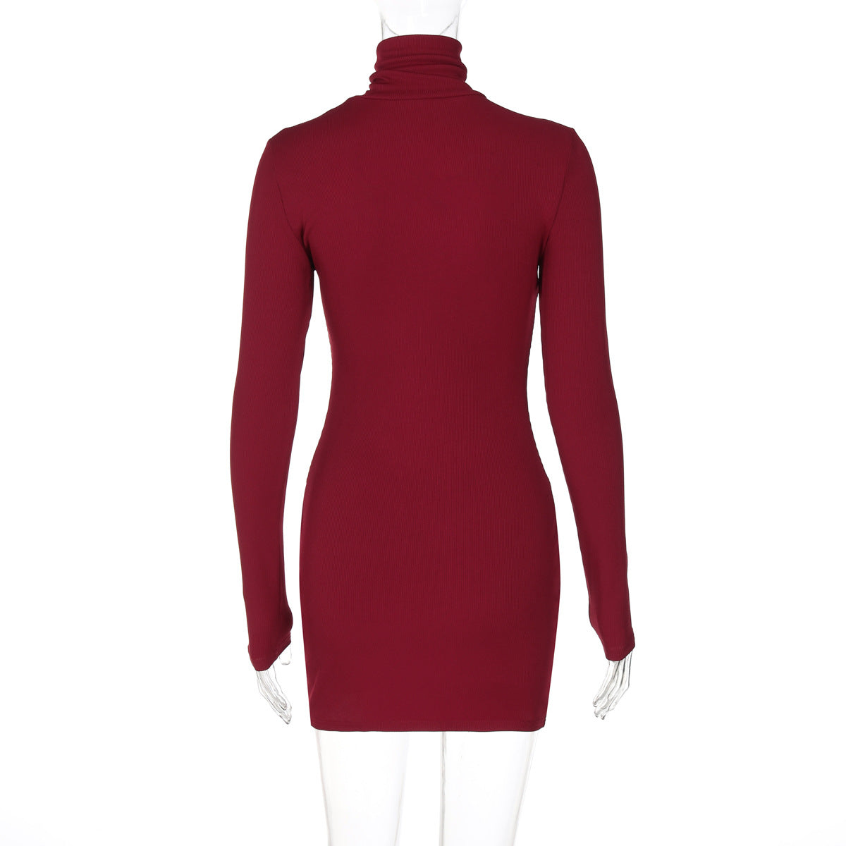Women Fall Solid Half-High Neck Hollow Long Sleeve Bodycon Dress 10