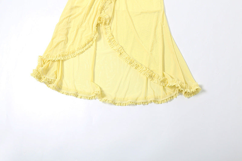 Women Sexy Backless Mesh Suspender Solid Dress 20