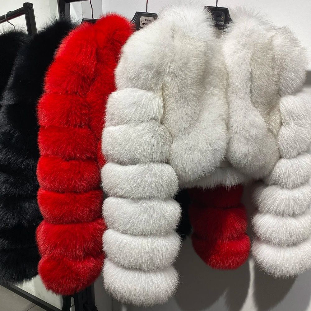 Faux Fur Coat Fox Fur Short Patchwork Winter Warm Top Jacket 56