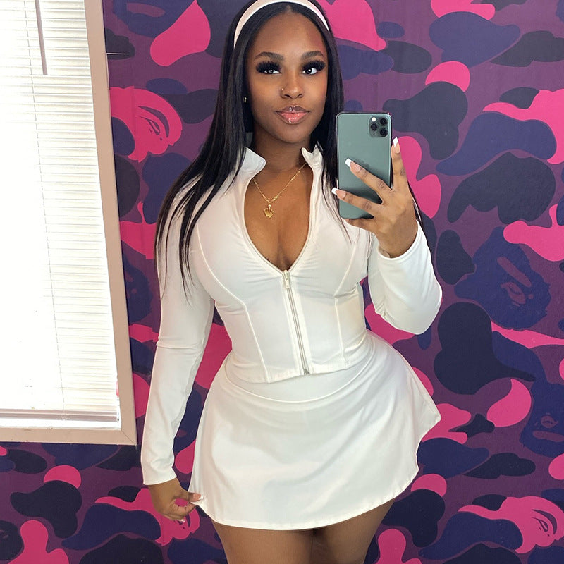 Women Sporty Casual Stand Collar Long-Sleeved Zippered Top and Pants Two-Piece Set 12