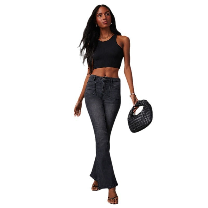 High Waist Slim Fit Stretch Micro Bell Bottom Women's Denim Pants 6