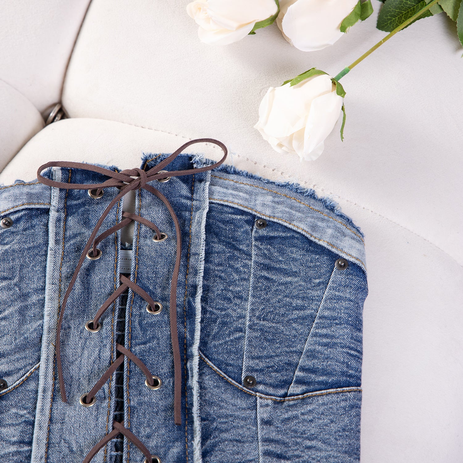 Women Sexy Off Shoulder Elastic Denim Crop Strapless Top 15