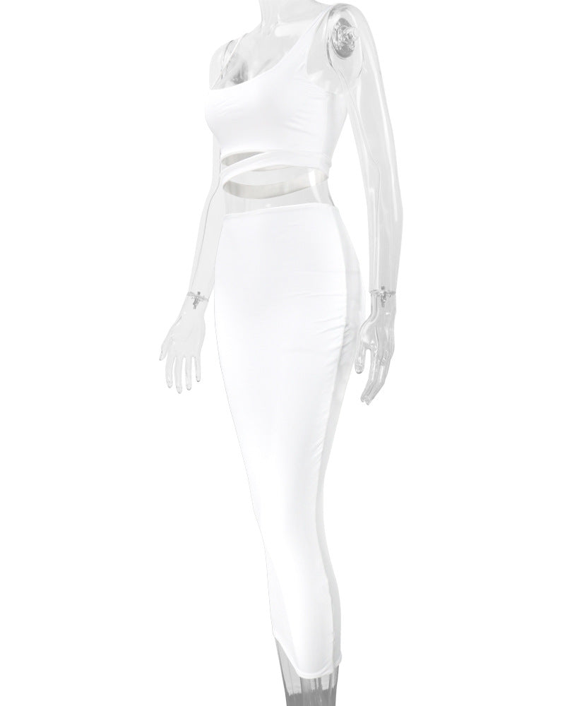 Autumn and Winter Women's Fashion Sexy Hollow Two-piece Skirt Set 18