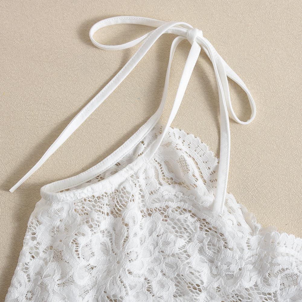 Women's See-Through slim Lace-Up Strap flower lace Bodycon dress 13