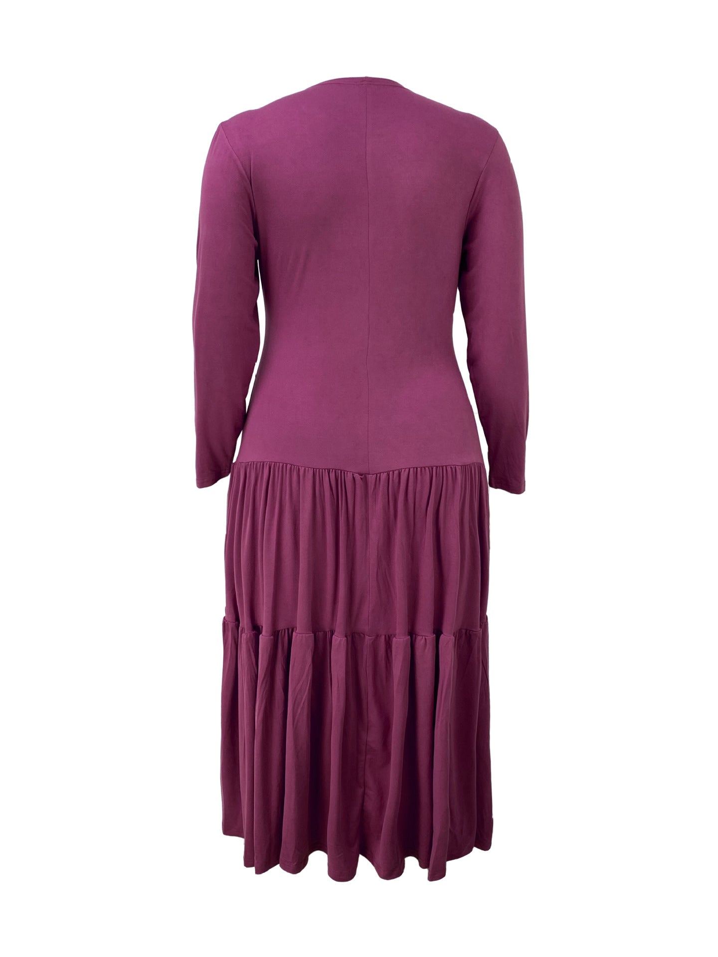 Plus Size Women Round Neck Solid Pleated Dress 24