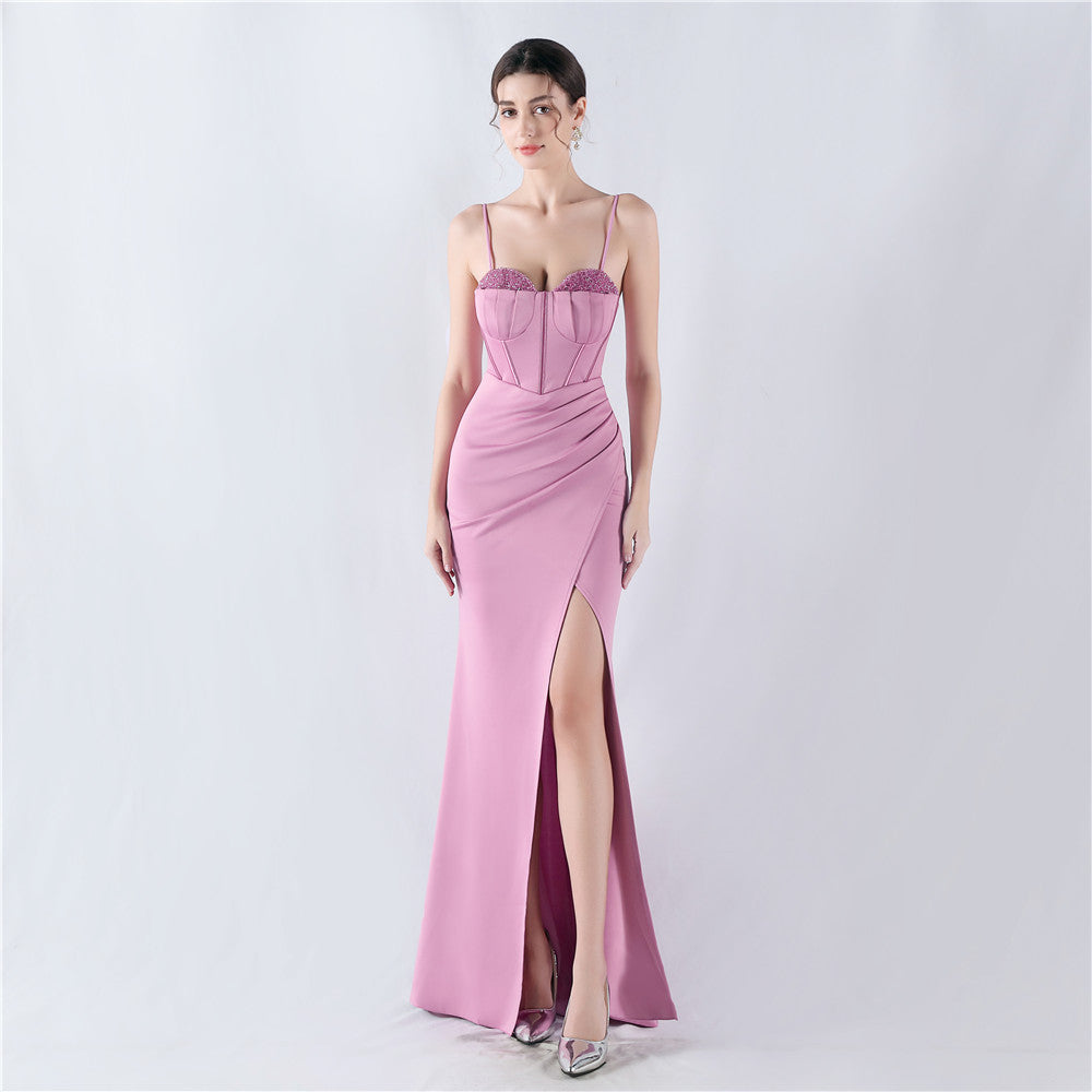 Women Fishbone Crystal Evening Dress 5