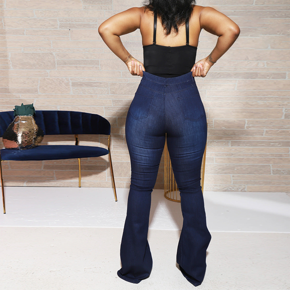 Women's Heart Printed High Waist Women's Bootcut Denim Trousers 3