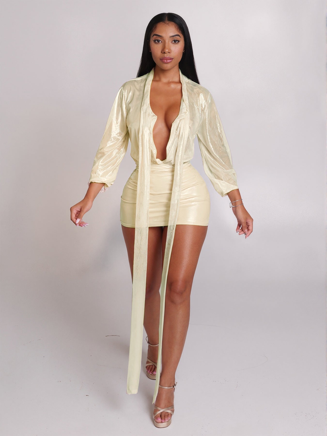 Women Fall V-Neck Ribbed Sexy Dress