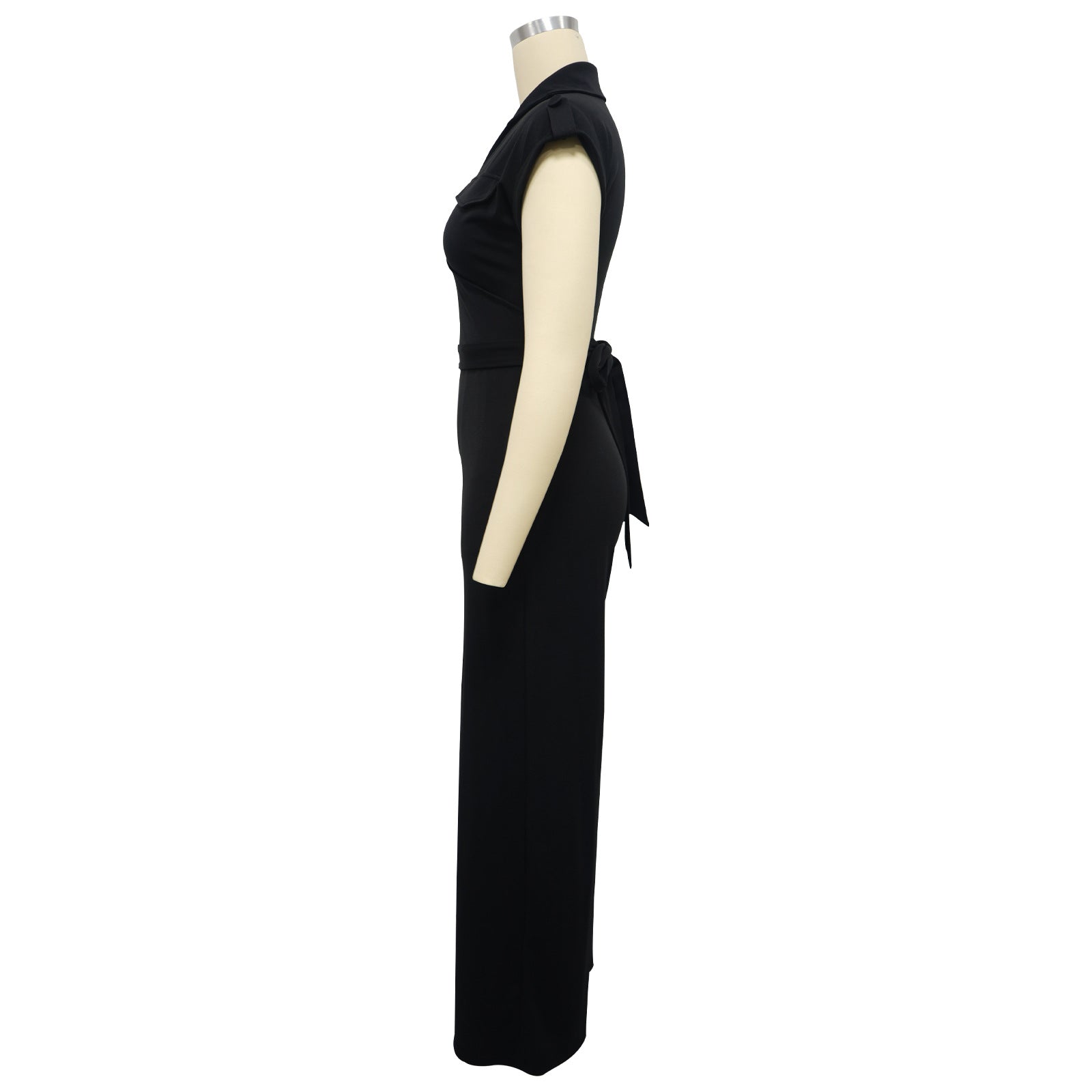 Fashionable Women's Solid Color Sleeveless V-Neck Wide Leg Jumpsuit 9
