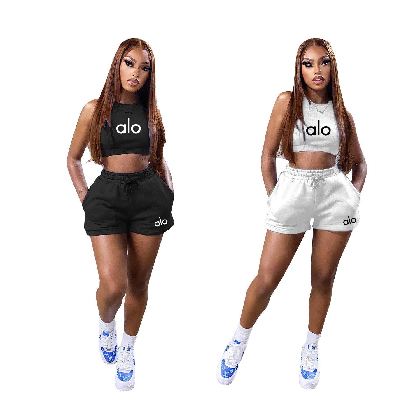 Summer Women's Fashion Casual Sports Tracksuit Sleeveless Vest & Shorts Two-Piece Set 9