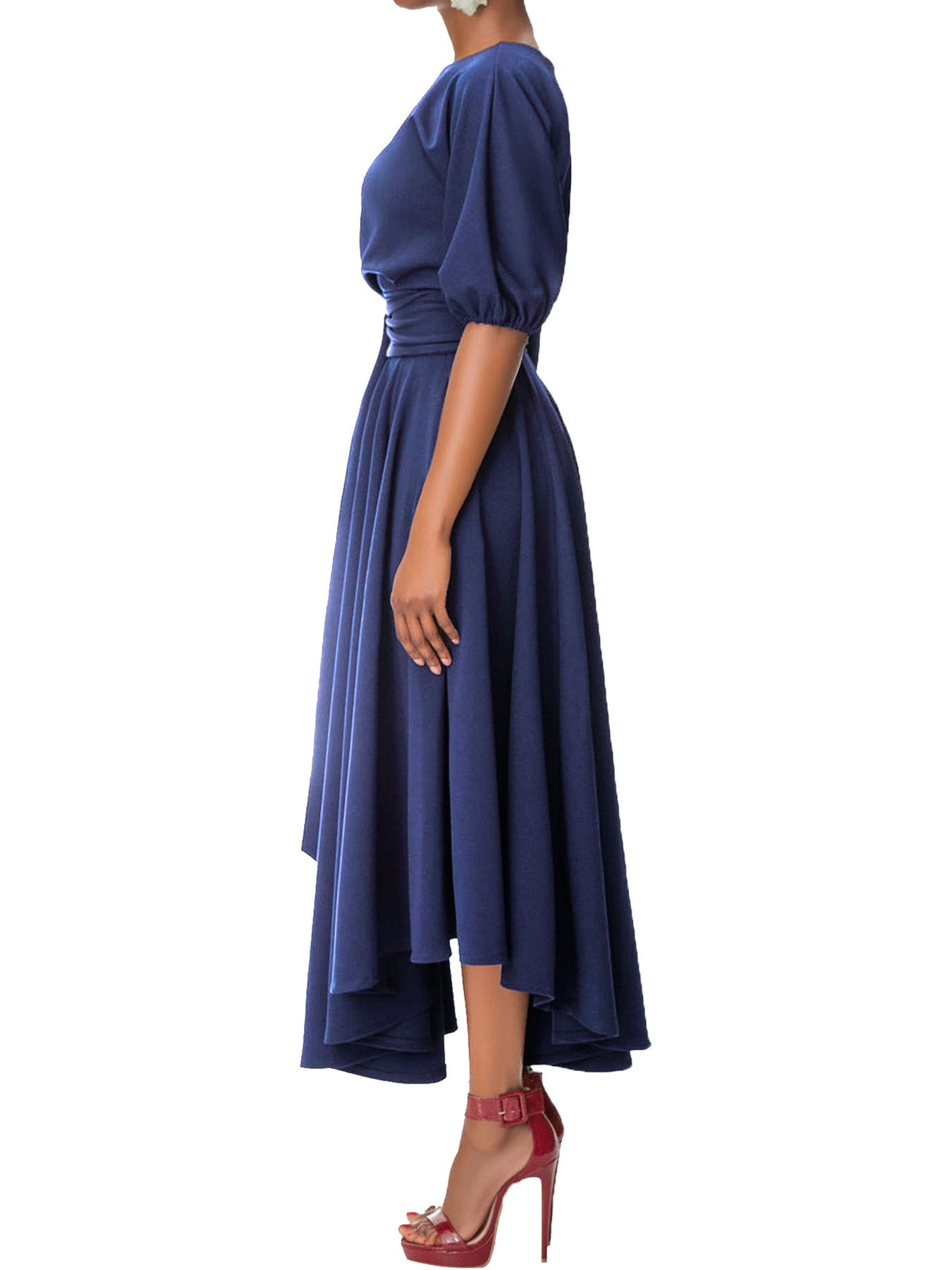 Chic Elegant Solid Color Slash Shoulder Belt Irregular Dress 18