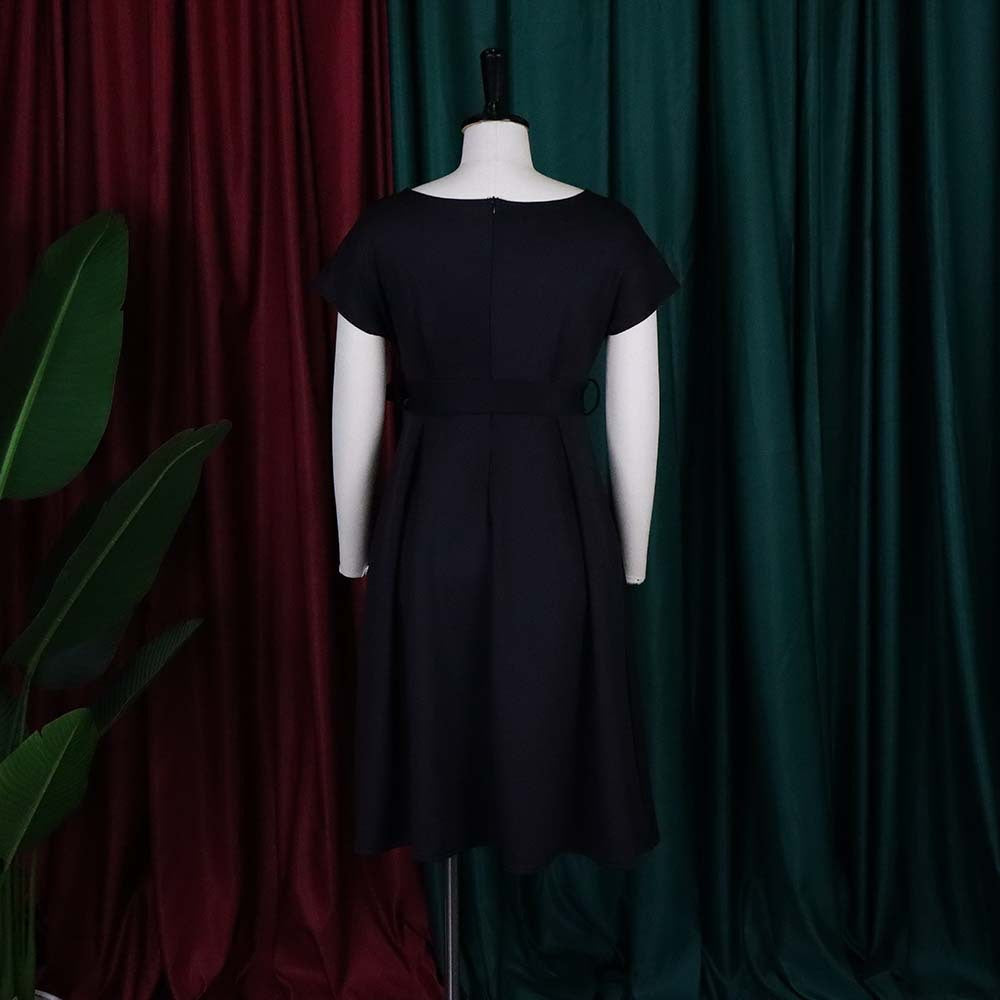 Summer V-Neck Solid Color Slim Waist Bow Lace-Up A-Line Dress 25