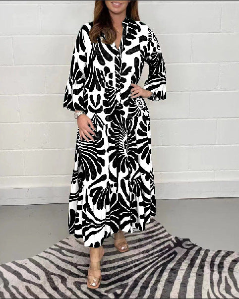 Fall Winter Women's Printed Loose Casual Dresses 14