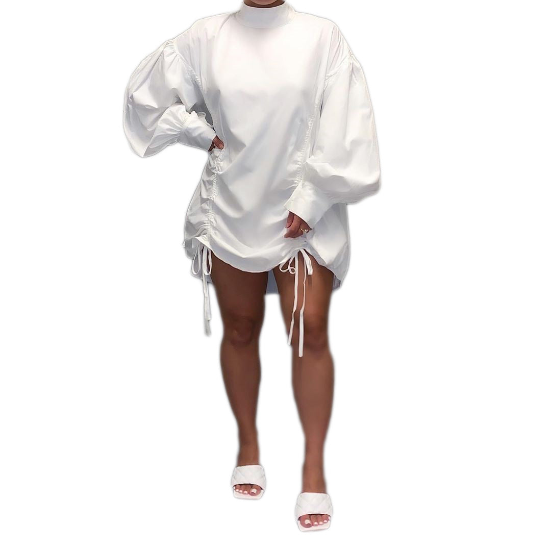 Women Stand Collar Shirt Dress 8