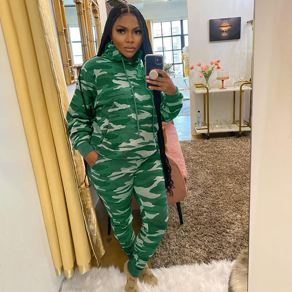 Women's Fashionable Sportswear Camouflage Two-Piece Tracksuit Set 5