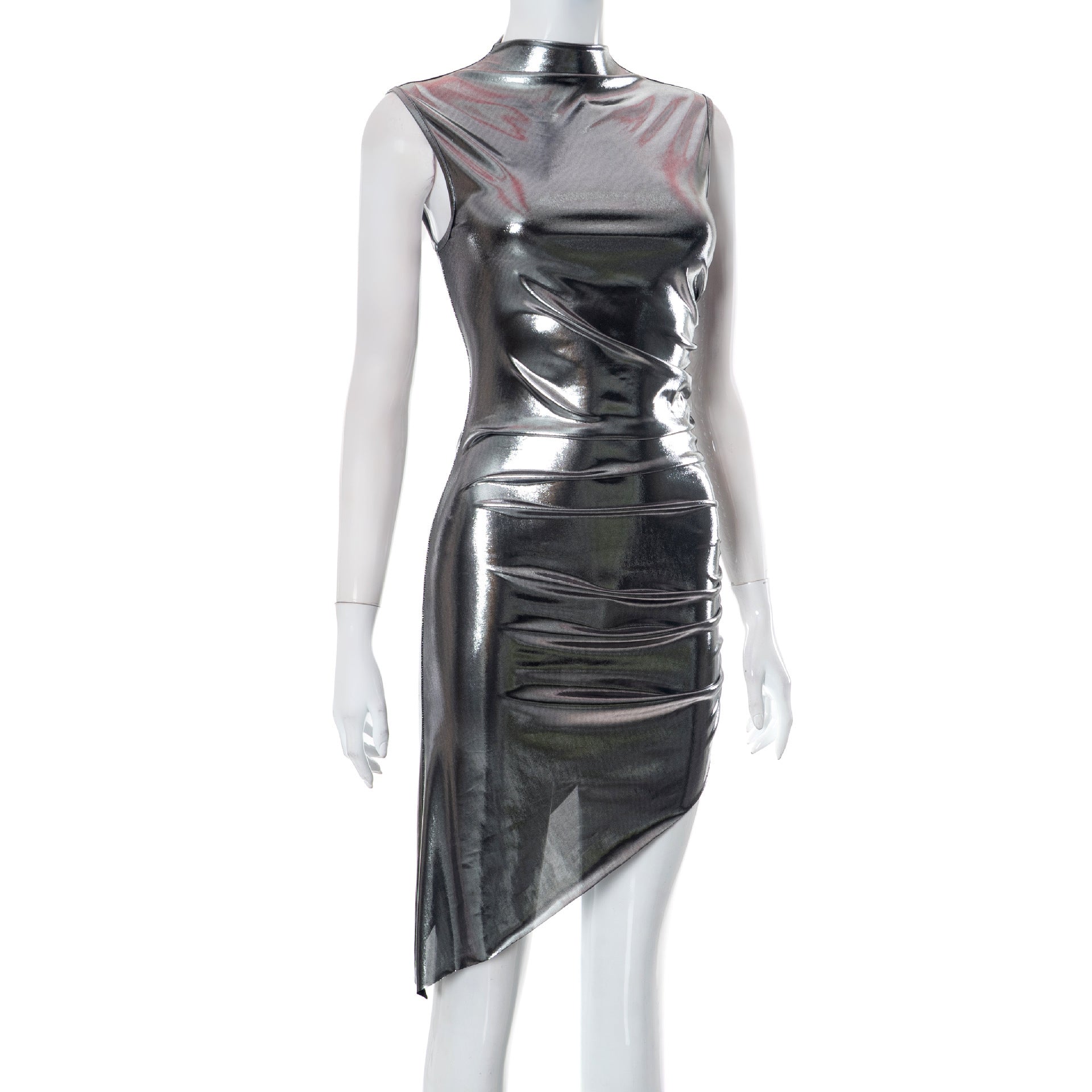 Spring And Summer Solid Color Slim Pleated Dress For Women 9