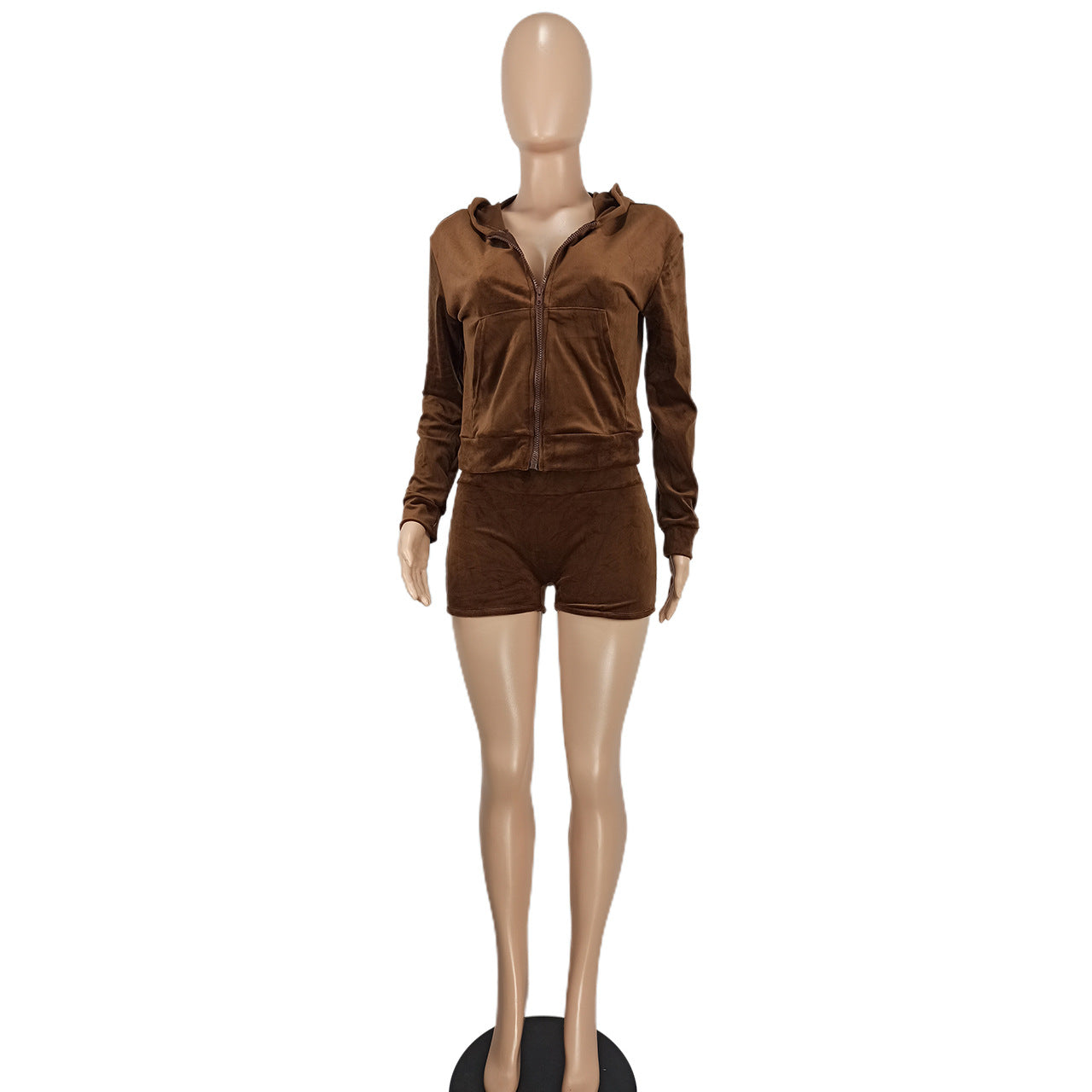 Women's Fashion Casual Solid Velvet Hooded Two-Piece Shorts Set 18
