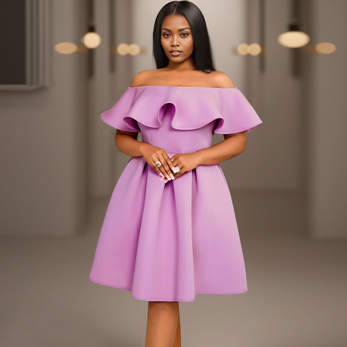 Sexy Elegant Off Shoulder Ruffled High Waist A-Line Formal Party Dress 3