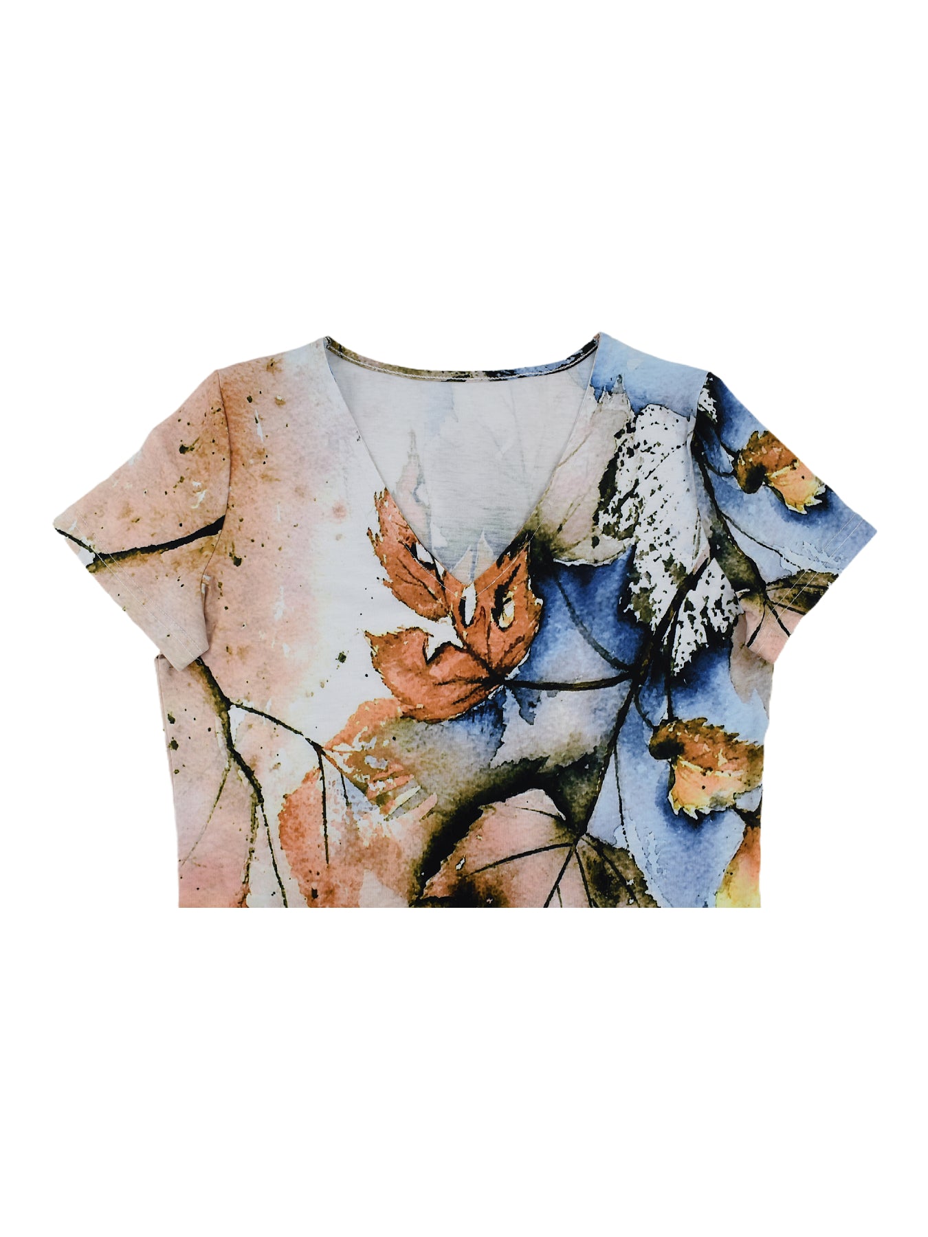 Fallen Leaves Print V-Neck Short Sleeve Casual Dress 5