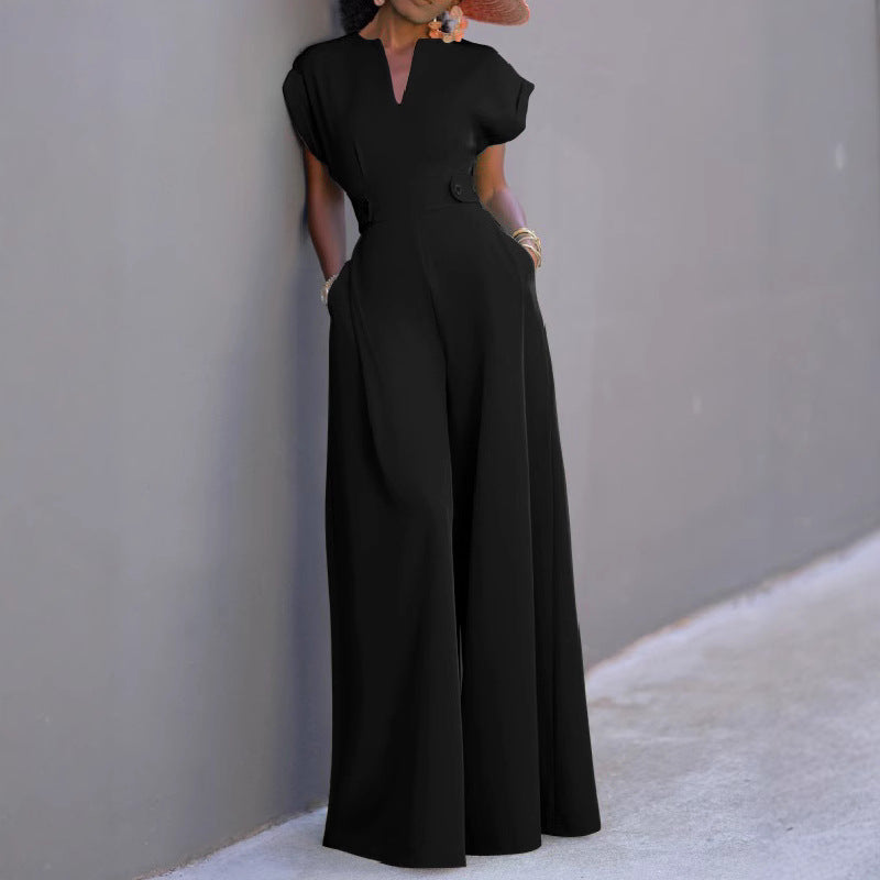 Women casual solid wide-leg jumpsuit