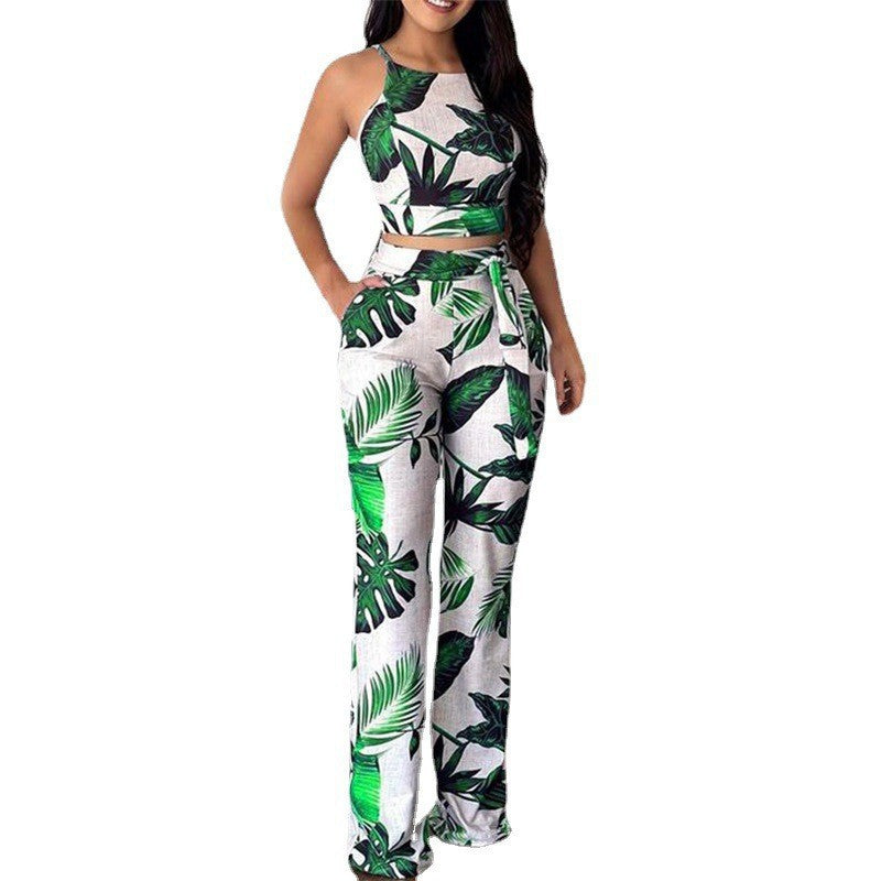 Casual Printed Sleeveless Women's Two Piece Pants Set 11