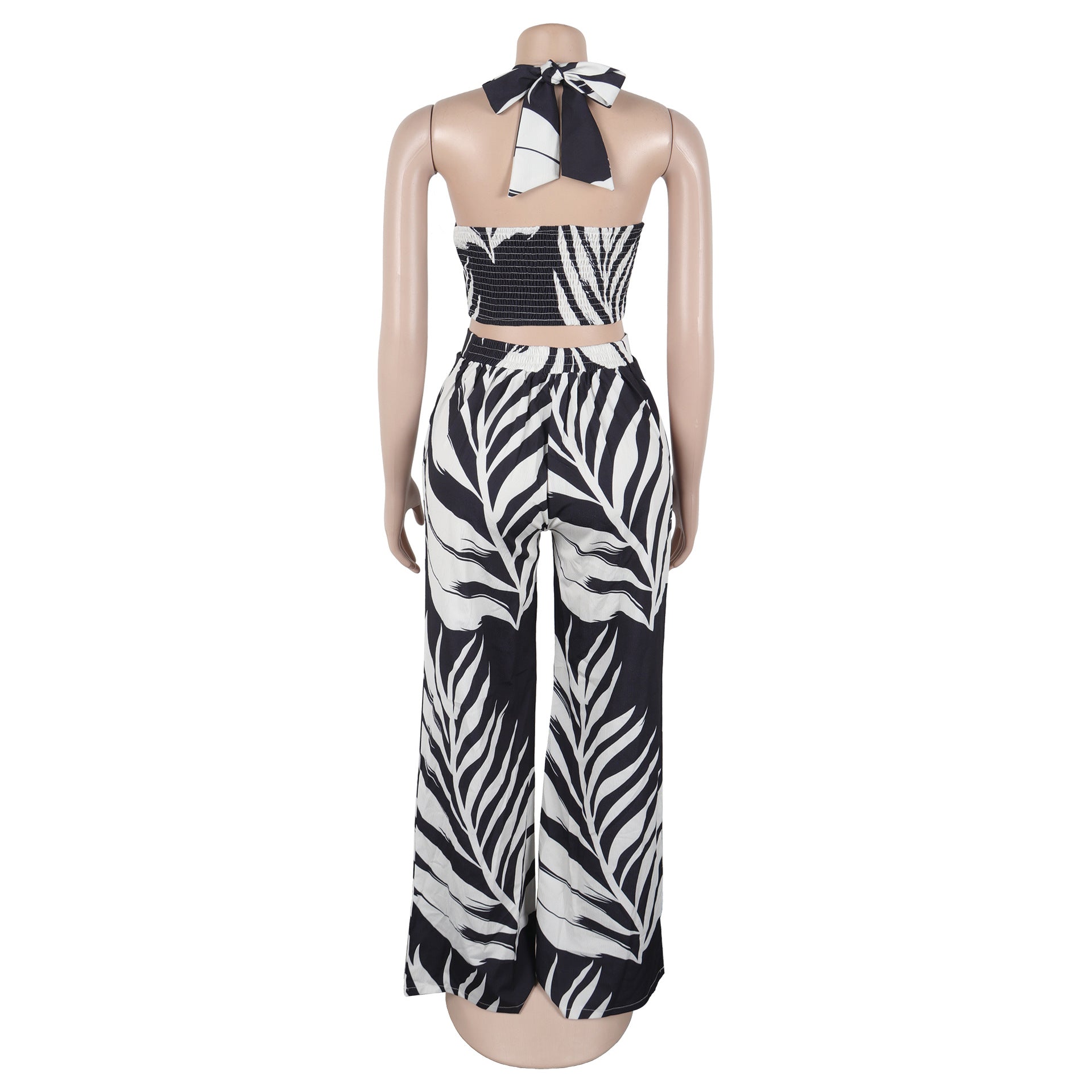 Women Printed Halter Neck Top and Wide-leg Pants Two-piece Set 9