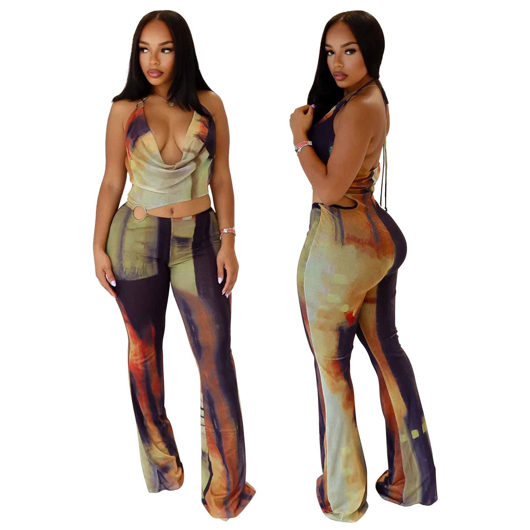 Women’s Circle-Embellished Halter Neck Open-Waist Jumpsuit 4