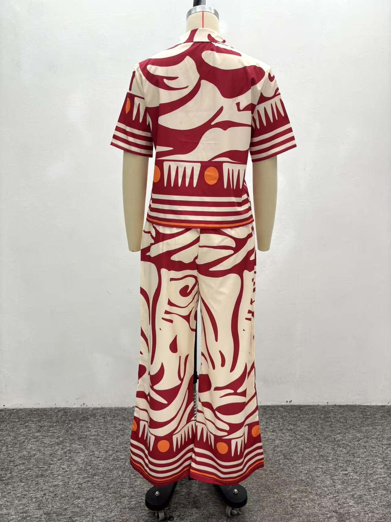 Fashion Women's Turndown Collar Printed Shirt & High-Waisted Wide-Leg Pants African Chic Elegant Two-Piece Set For Summer 6