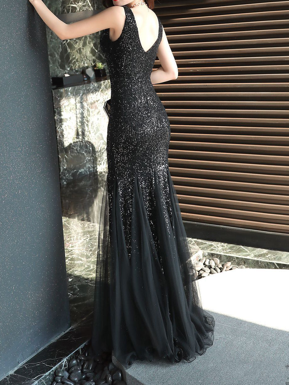 Women Formal Party Elegant Fishtail Sequined Evening Dress 18