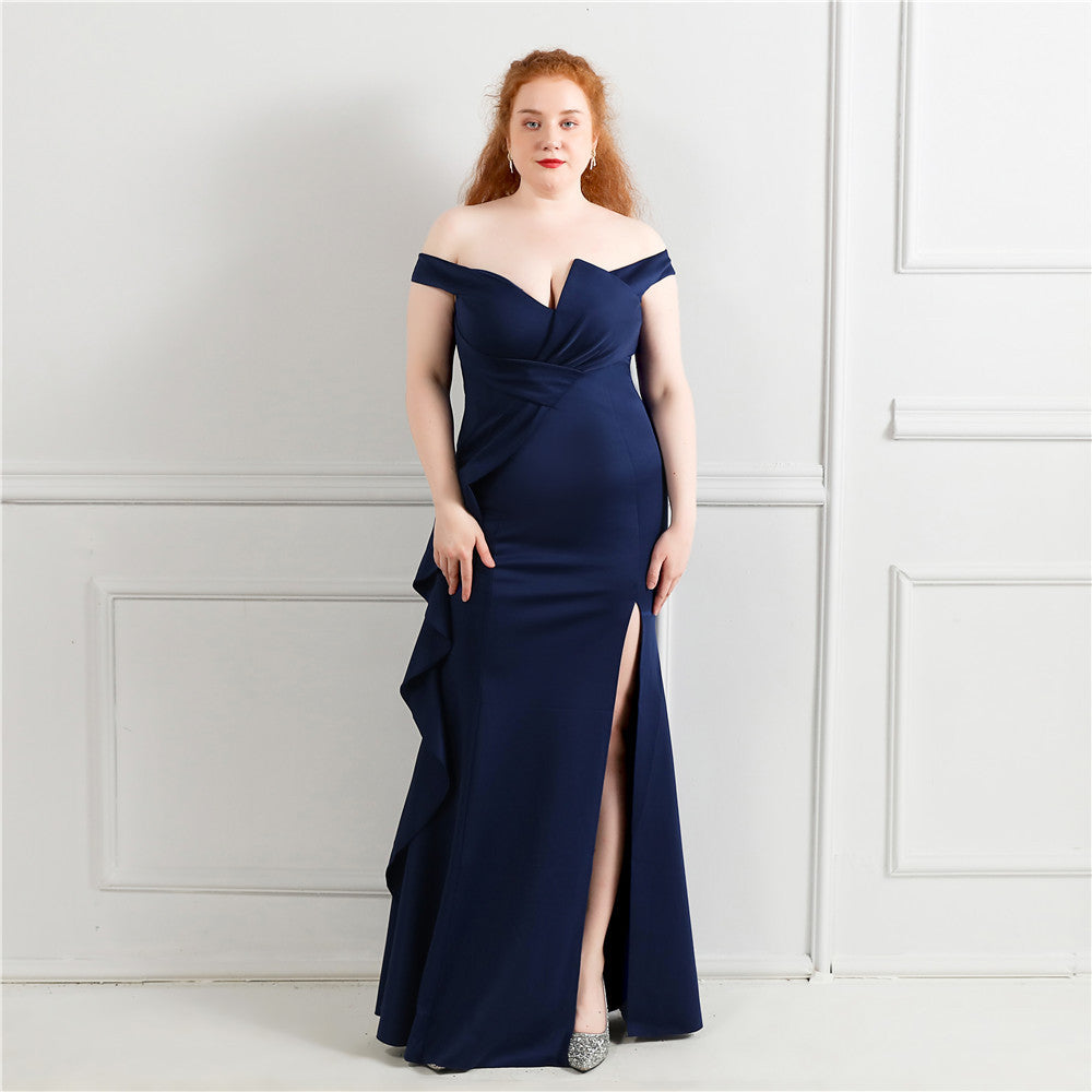 Elegant Off Shoulder Ruffled Slit Plus Size Beauty Long Formal Party Evening Dress 6