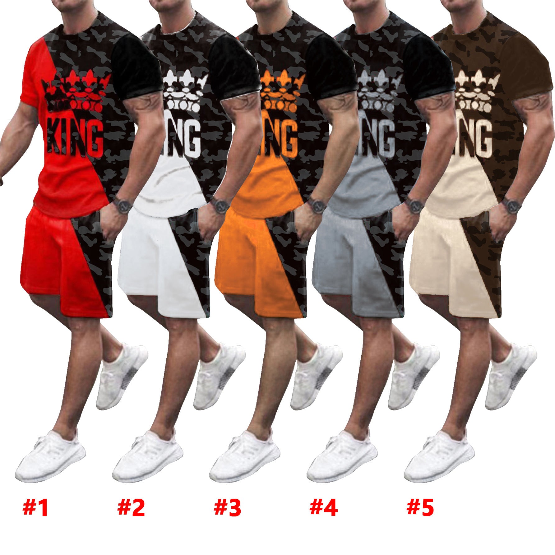 Mens Fashion Casual Solid Print Two Piece Menswear