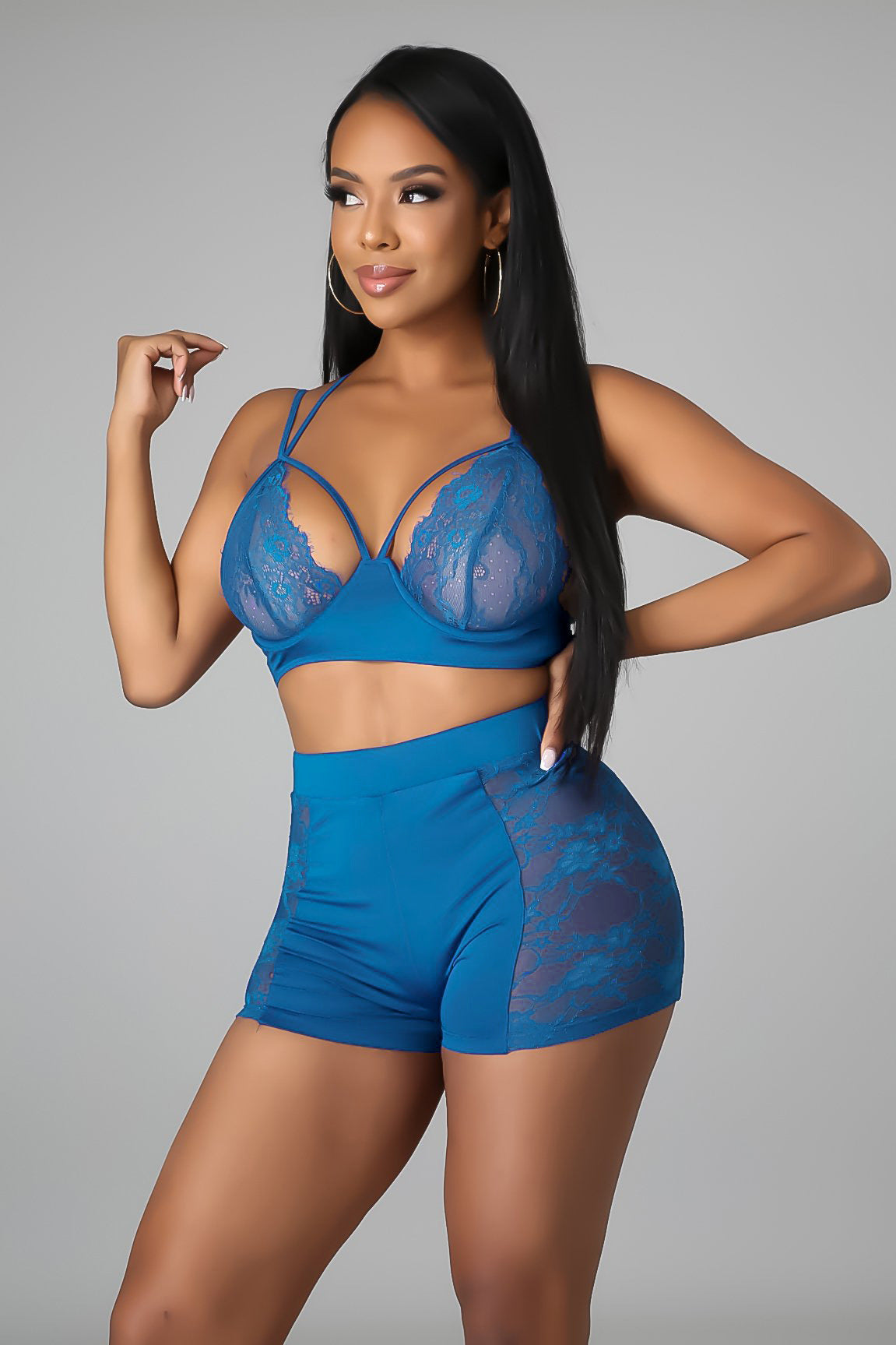 Women Body-fitting Lace Shoulder Strap Lace Two-piece Set 5