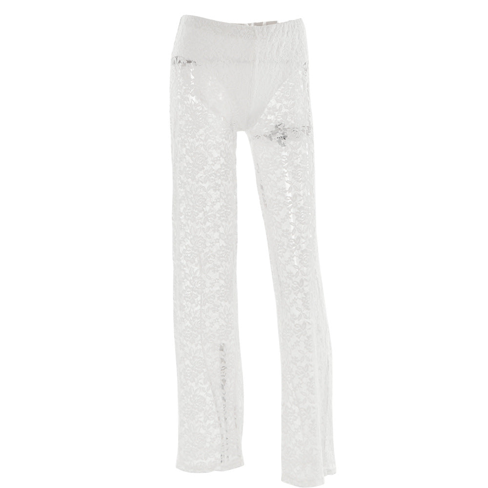 Summer sexy and versatile lace See-Through high-waisted Patchwork long straight pants 11