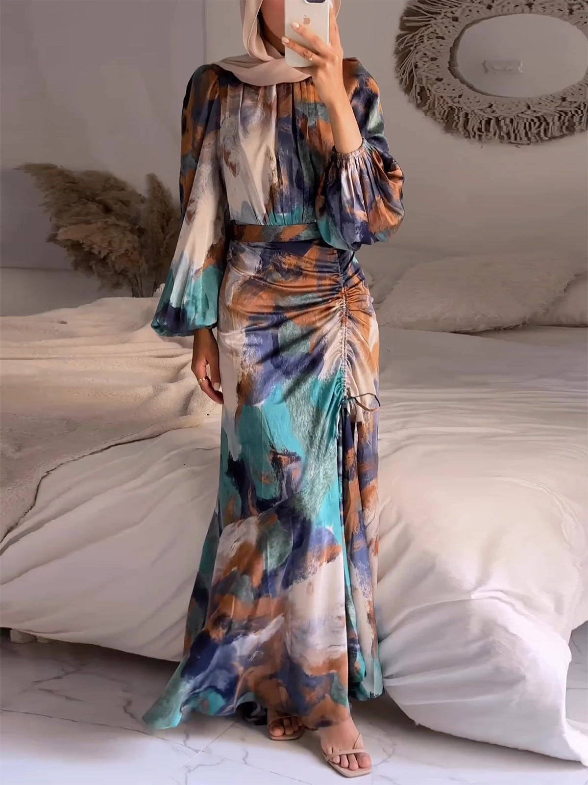Women Pleated Long Sleeve Maxi Dress 6