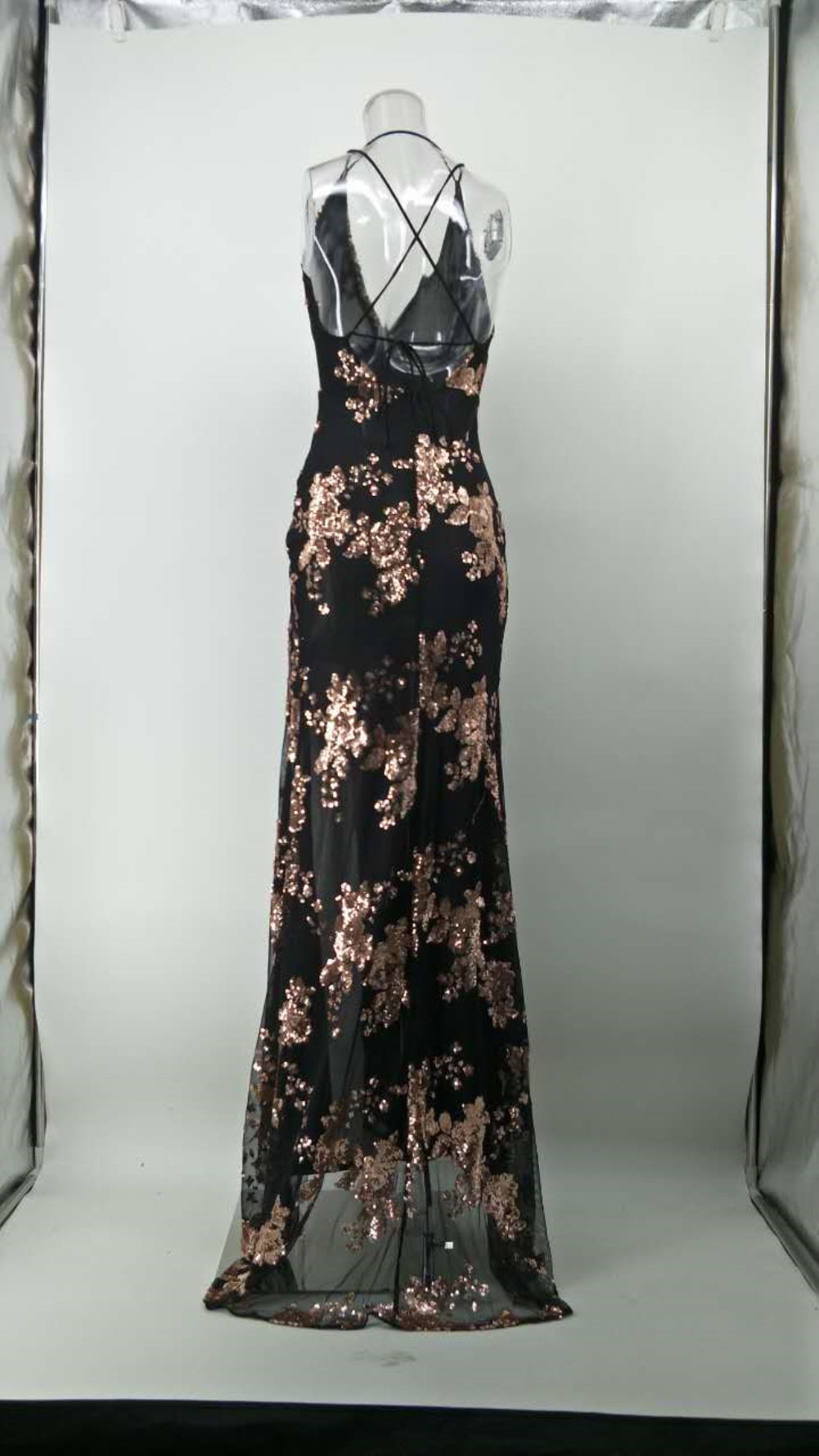Sequins Floral Straps Slit Evening Dress 7