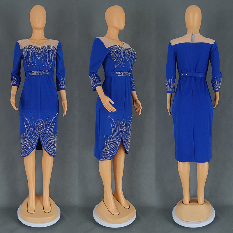 African Women Half-Sleeve Beaded Beaded Party Dress 6