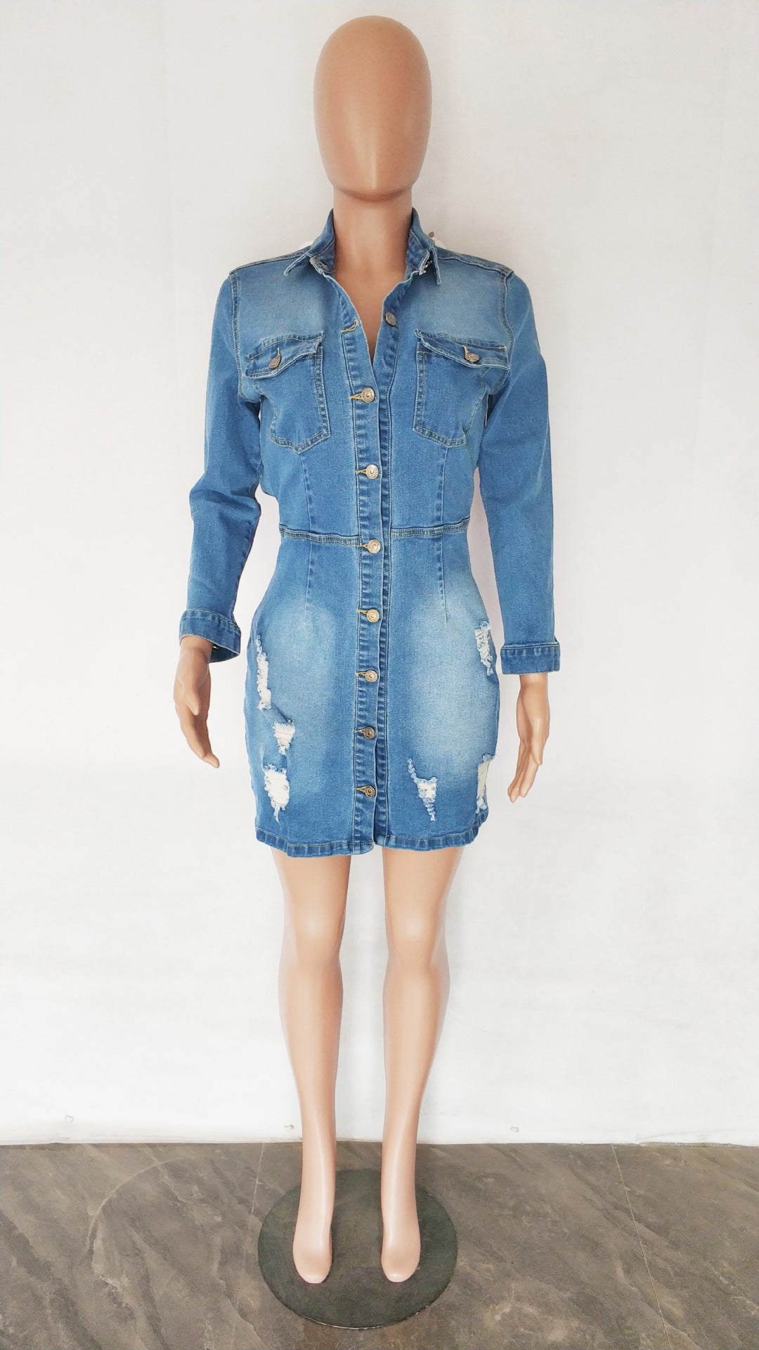 Slim Fit Sexy Low Back Stretch Breasted Denim Bodycon Dress Midi Dress 9