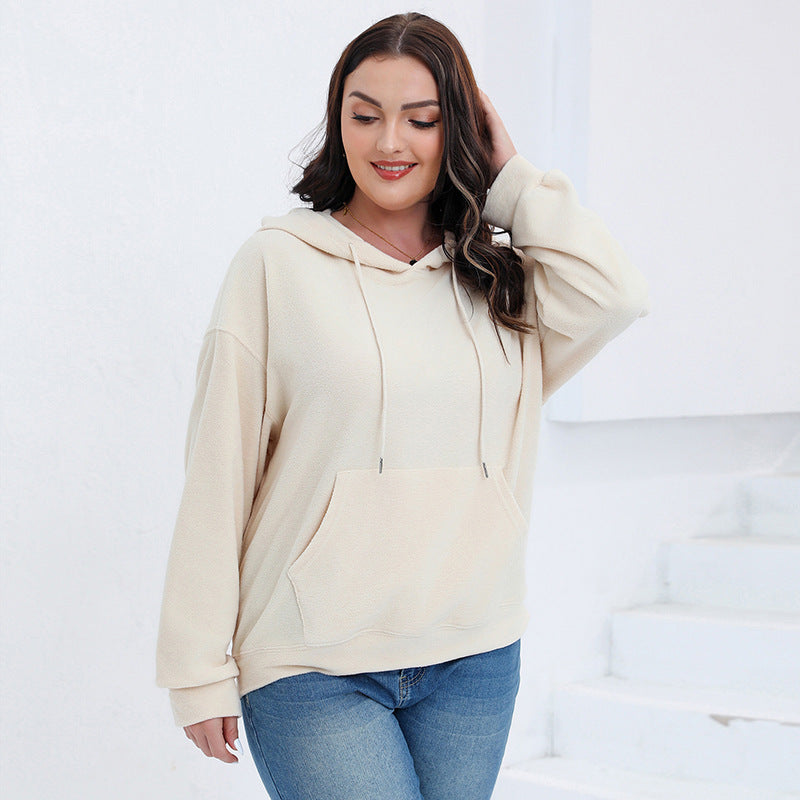 Plus Size Autumn and Winter Long Sleeve Solid Loose Fleece Hoodies 8