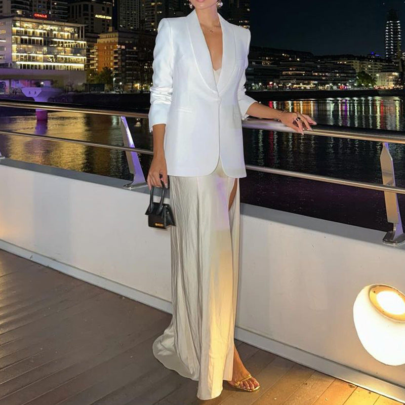 Women Autumn and Winter Long-sleeved White Elegant Blazer 5