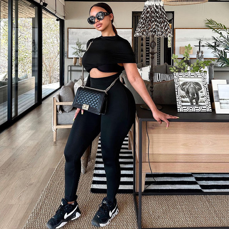 Women Hollow Casual Short Sleeve High Neck Jumpsuit 3