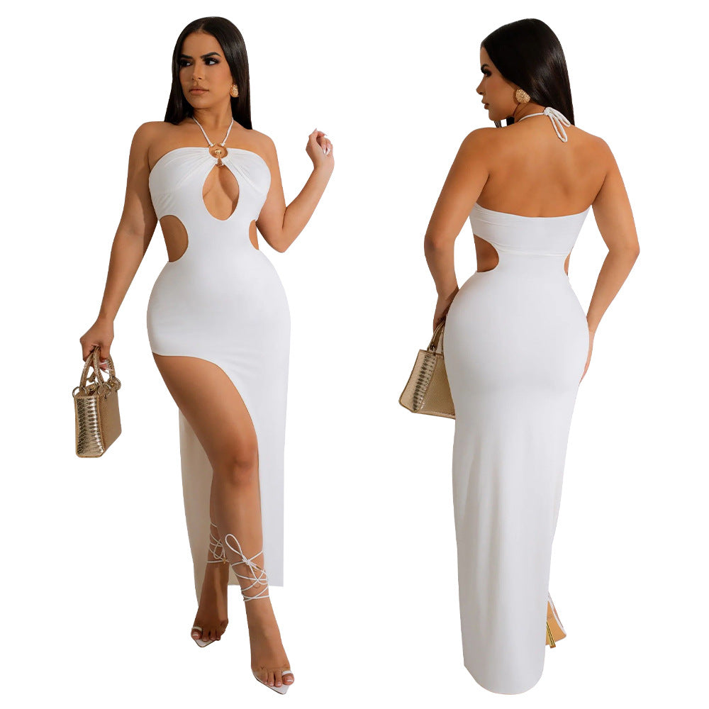 Women's Irregular Slit Maxi Sexy Low Back Cutout Dress 6